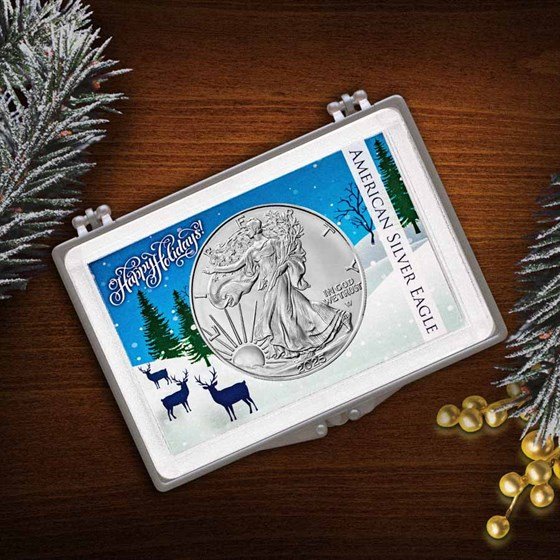 2025 1 oz American Silver Eagle - w/Harris Holder, Happy Holidays